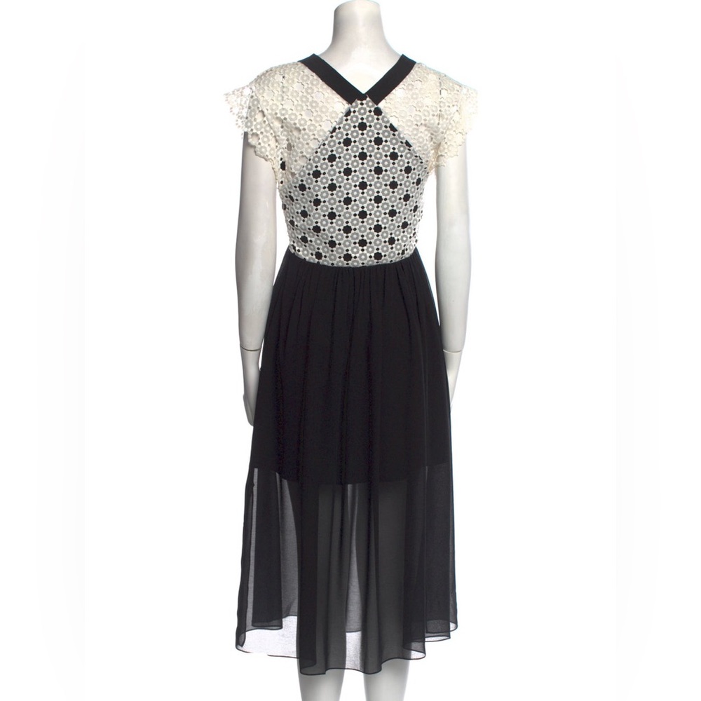 Sandro Paris Lace Trim Midi Dress in Black and White - Picture 8 of 15